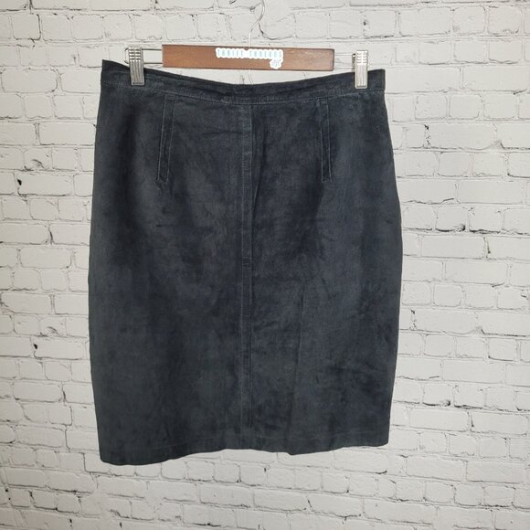 VTG Hunt Club Black Genuine Suede Leather Back Zip Button Lined Mini Skirt 14 - Picture 1 of 10